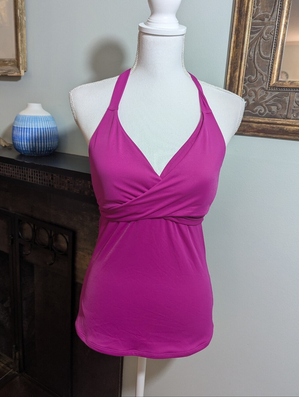 Athleta Women's 34B Bra Cup Wrap Tankini Top Swim Suit Berry Fuschia Purple